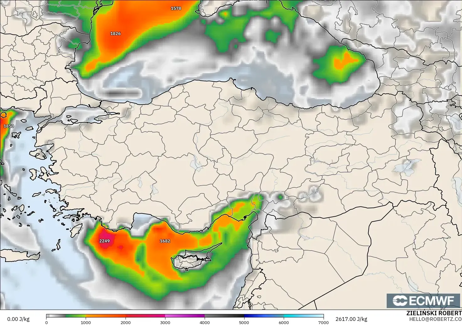 ECMWF IFS 0.25° model - Turkey, CAPE