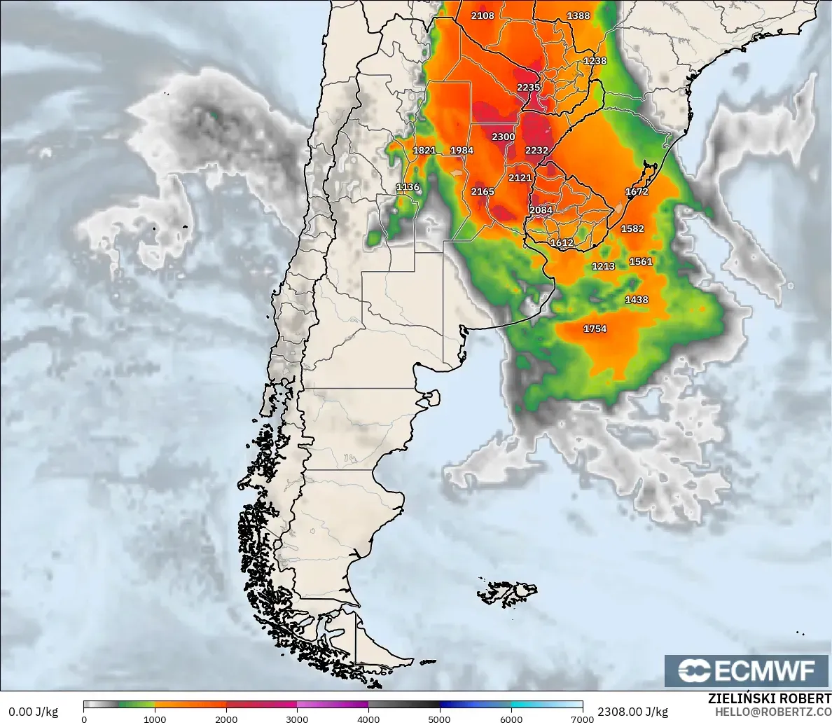 ECMWF IFS 0.25° model - Argentina, CAPE