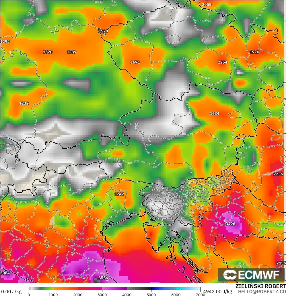 ECMWF IFS 0.25° model - Austria, CAPE