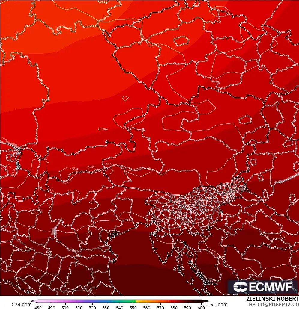 ECMWF IFS 0.25° model - Austria, Geopotential height at 500hPa