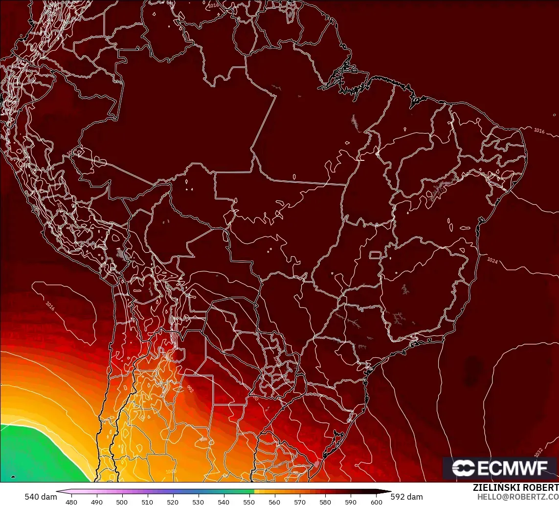 ECMWF IFS 0.25° model - Brazil, Geopotential height at 500hPa
