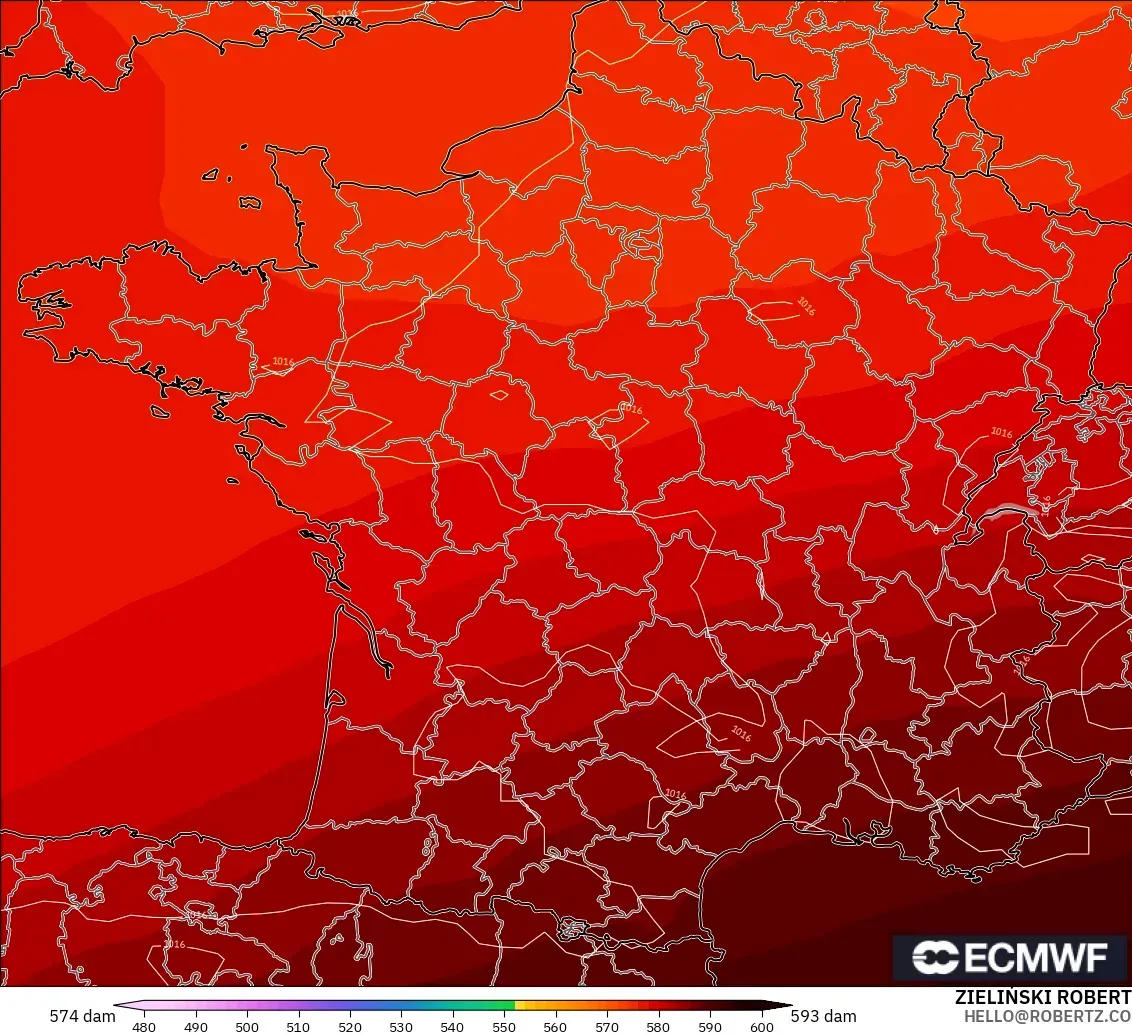 ECMWF IFS 0.25° model - France, Geopotential height at 500hPa
