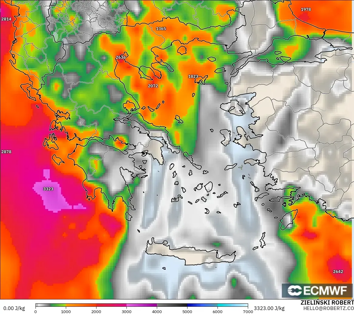ECMWF IFS 0.25° model - Greece, CAPE