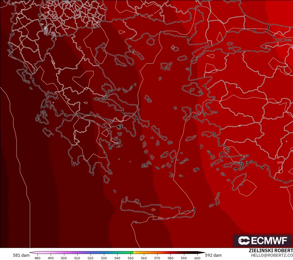 ECMWF IFS 0.25° model - Greece, Geopotential height at 500hPa