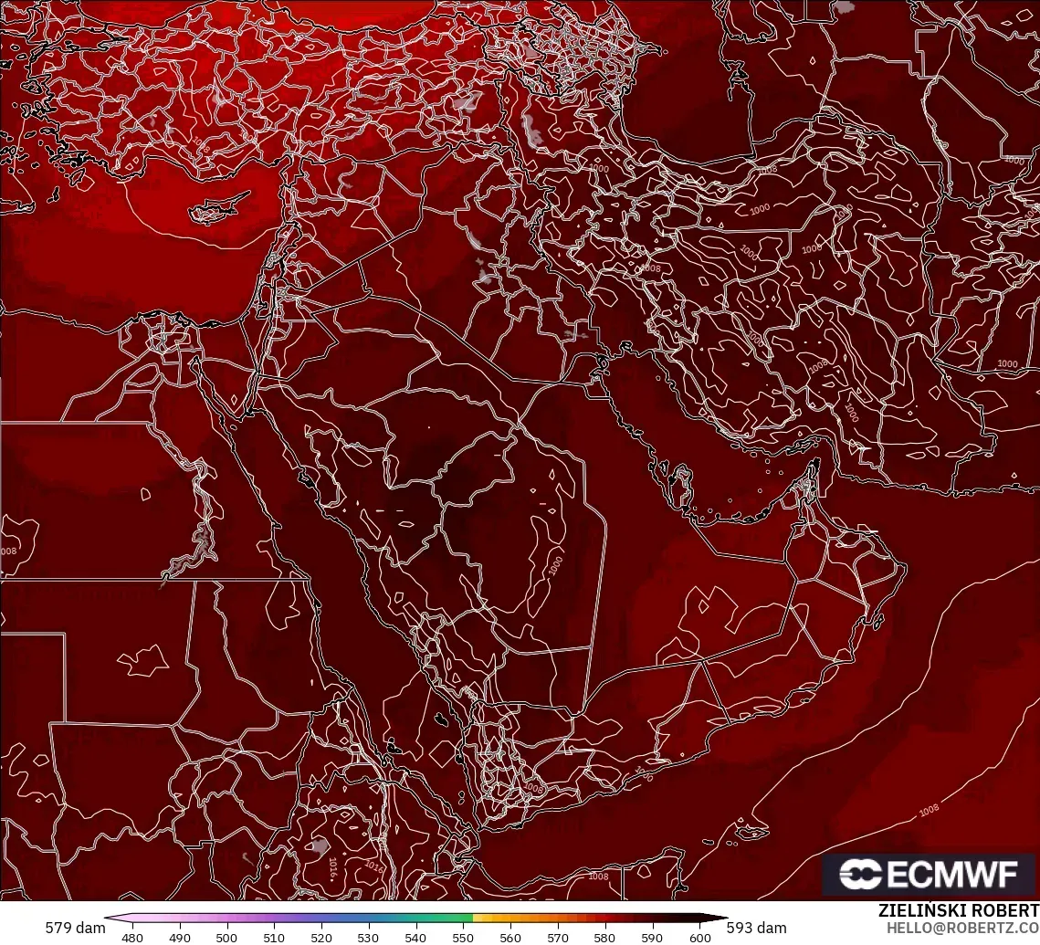 ECMWF IFS 0.25° model - Middle East, Geopotential height at 500hPa