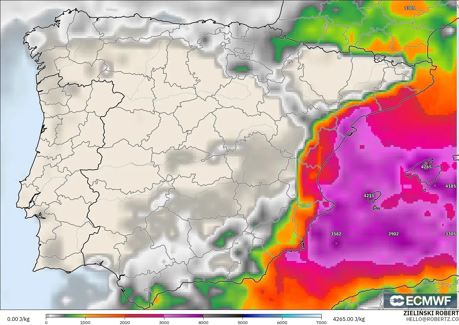 ECMWF IFS 0.25° model - Spain, CAPE
