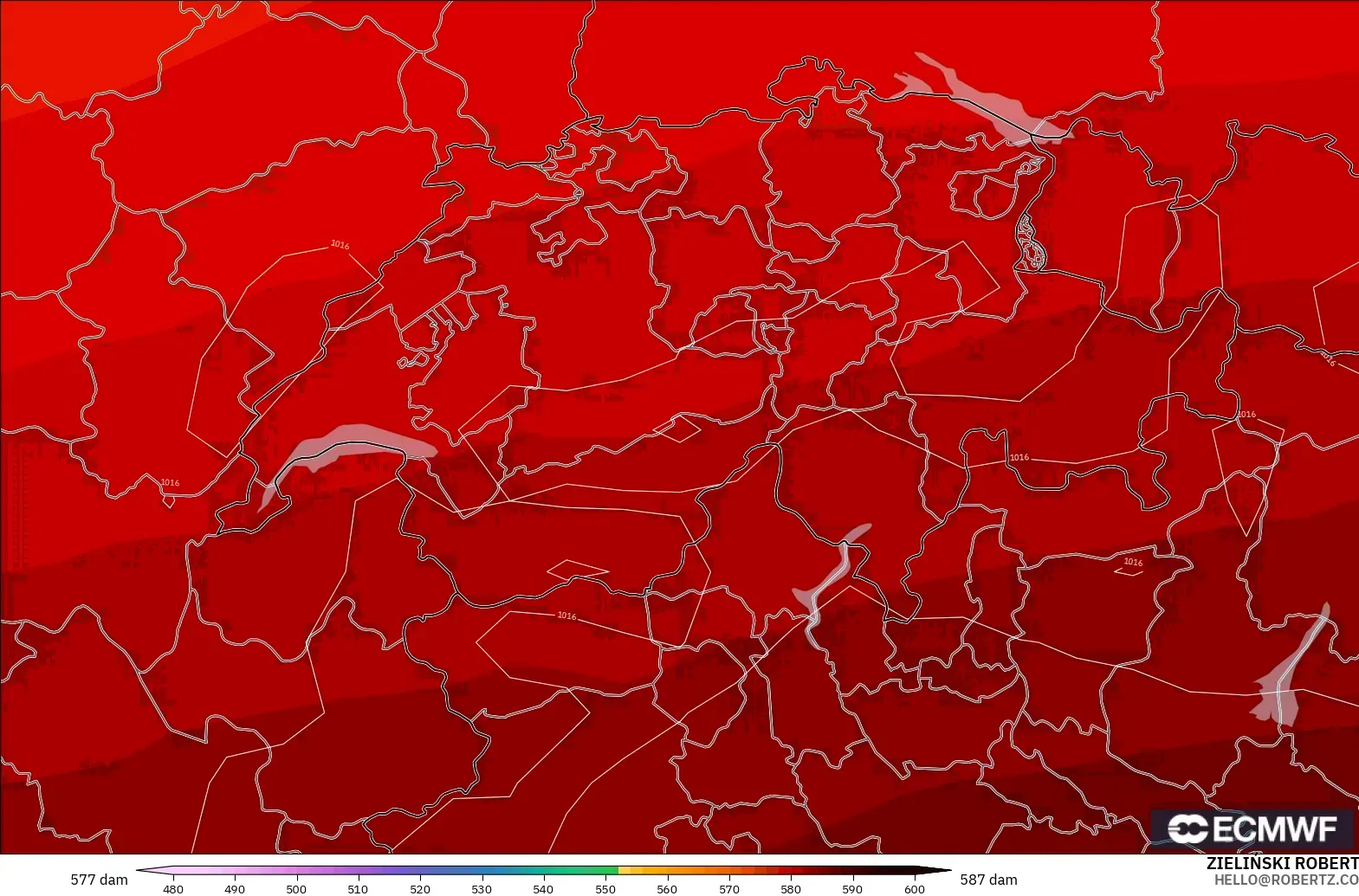 ECMWF IFS 0.25° model - Switzerland, Geopotential height at 500hPa