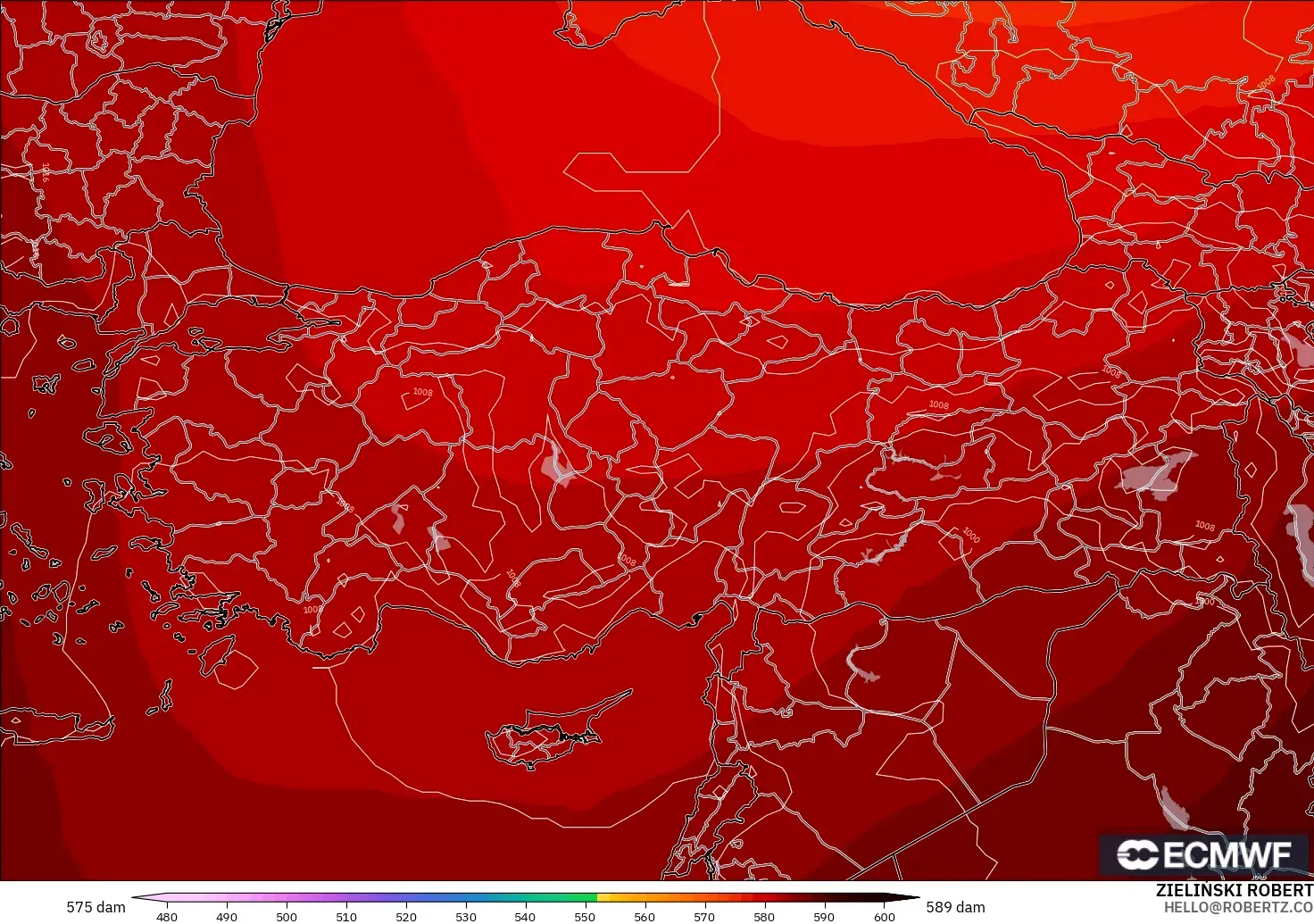 ECMWF IFS 0.25° model - Turkey, Geopotential height at 500hPa