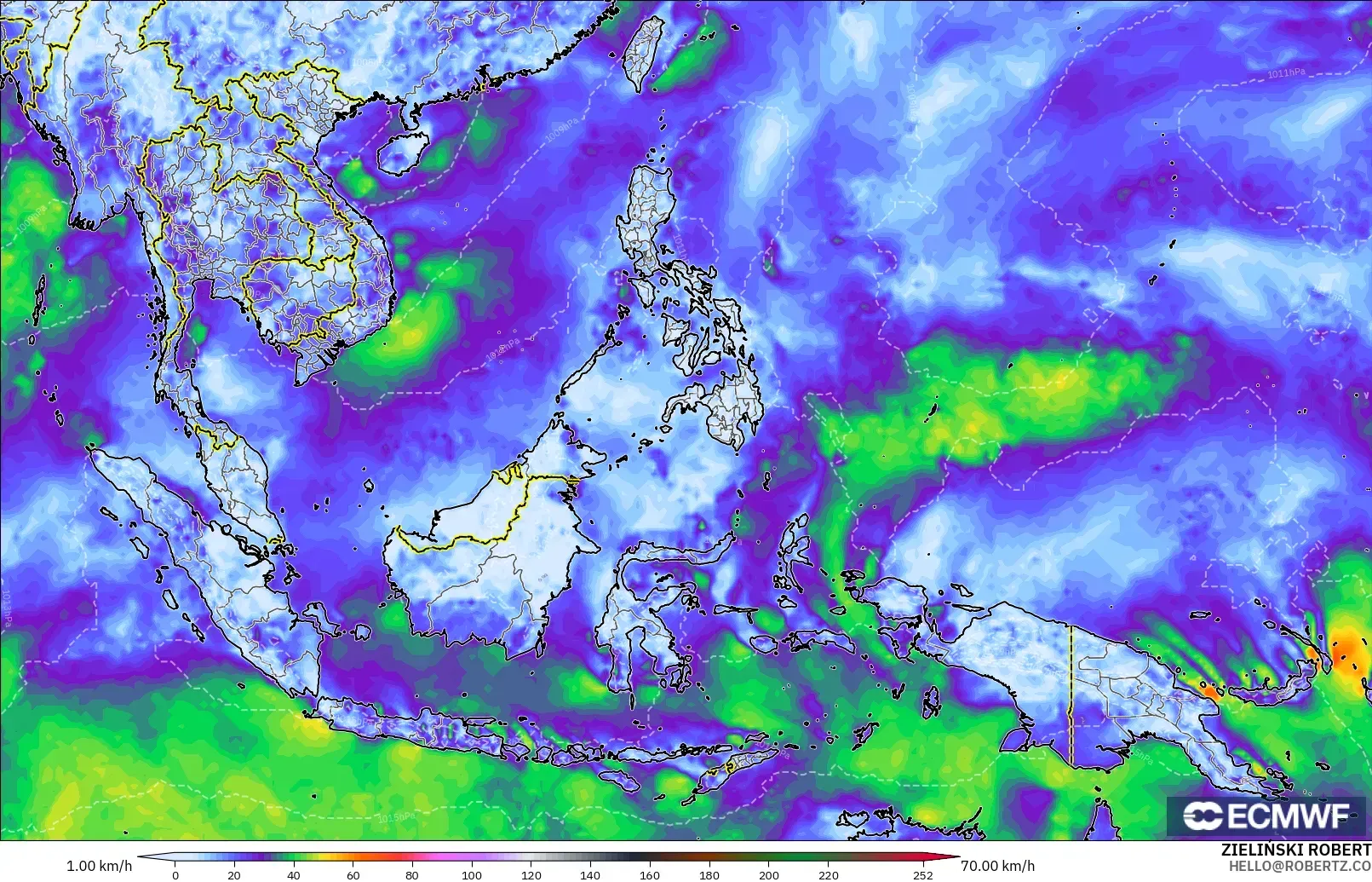 ECMWF IFS 0.25° model - South East Asia, Wind Gusts