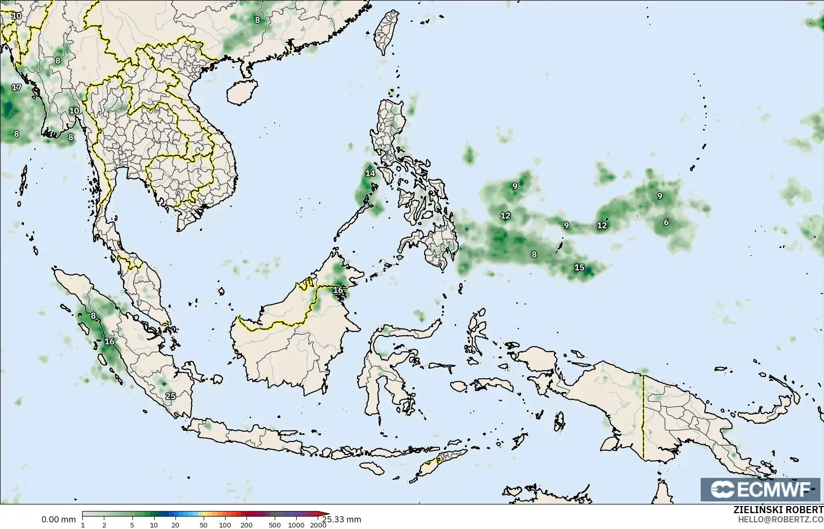 ECMWF IFS 0.25° model - South East Asia, Precipitation Accumulation