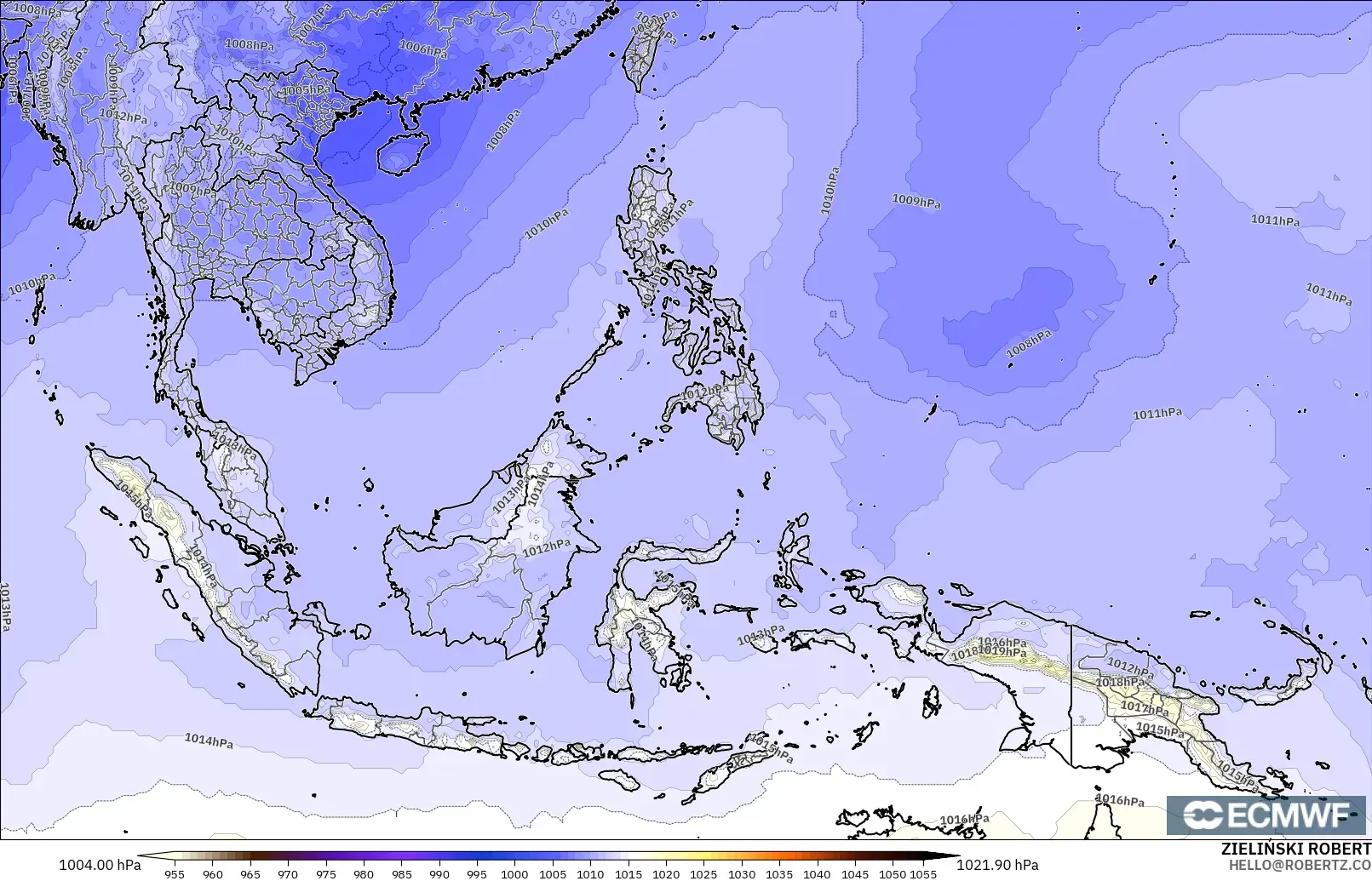 ECMWF IFS 0.25° model - South East Asia, Pressure
