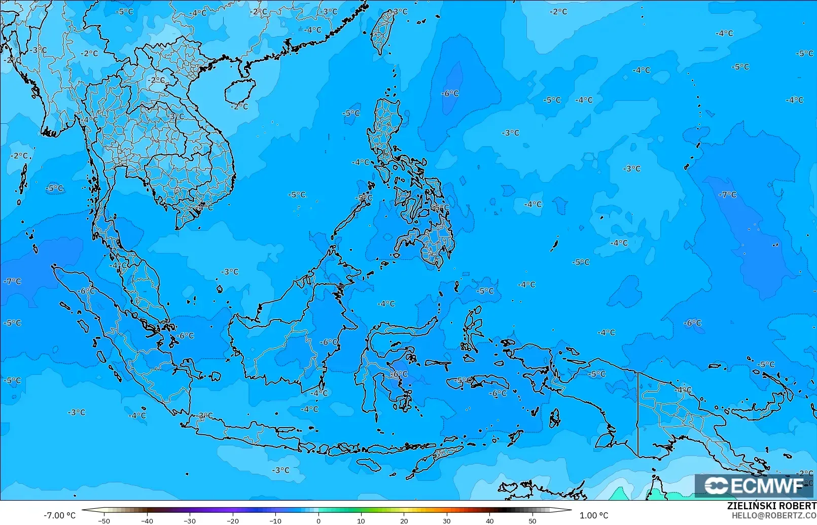 ECMWF IFS 0.25° model - South East Asia, Temperature at 500hPa