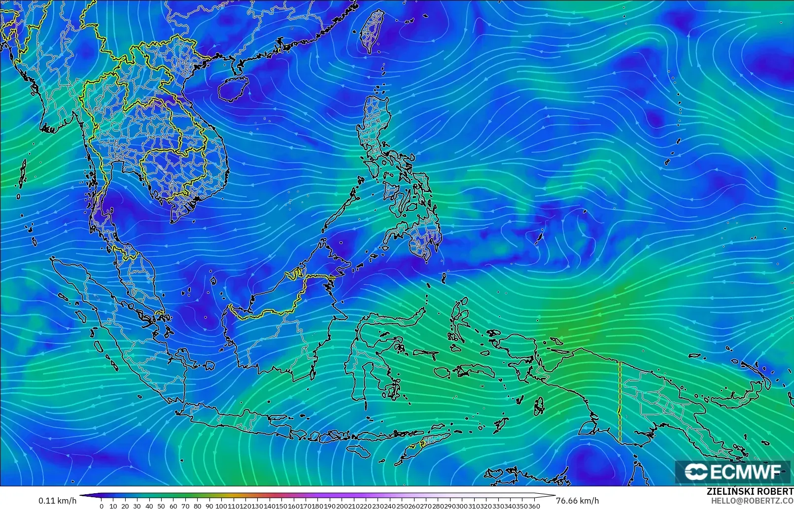 ECMWF IFS 0.25° model - South East Asia, Wind at 300hPa (jet stream)