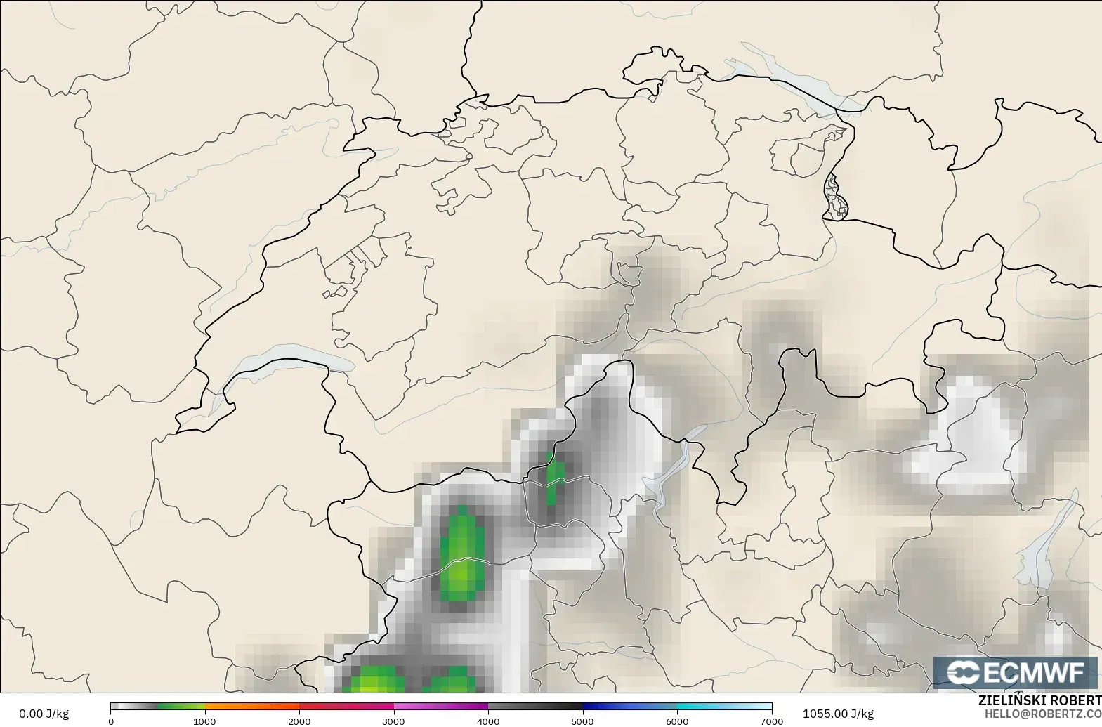 ECMWF IFS 0.25° model - Switzerland, CAPE