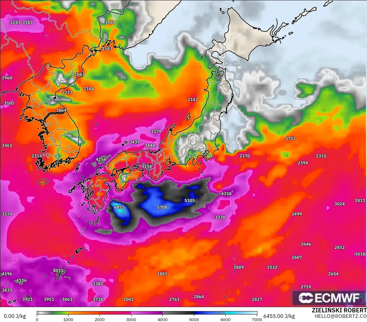ECMWF IFS 0.25° model - Japan, CAPE