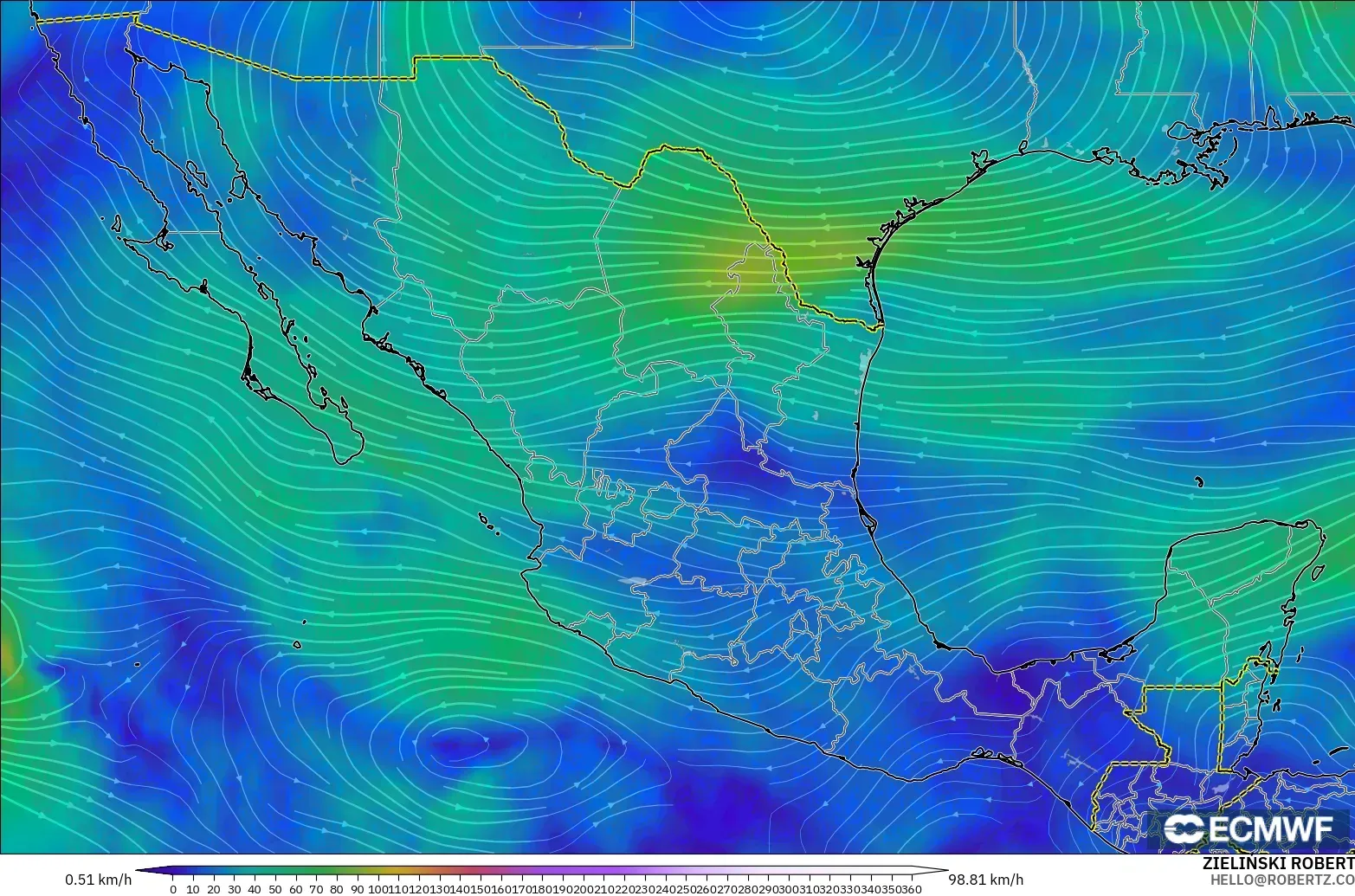 ECMWF IFS 0.25° model - Mexico, Wind at 300hPa (jet stream)