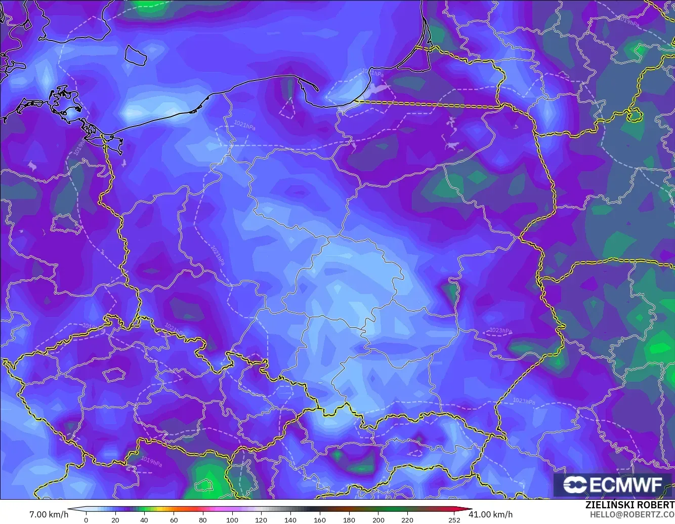 ECMWF IFS 0.25° model - Poland, Wind Gusts Peak