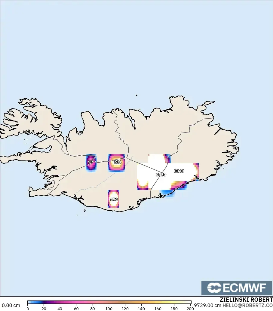 ECMWF IFS 0.25° model - Iceland, Snow Depth