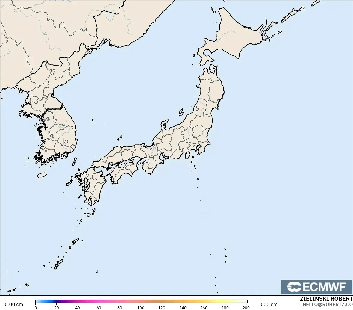 ECMWF IFS 0.25° model - Japan, Snow Depth