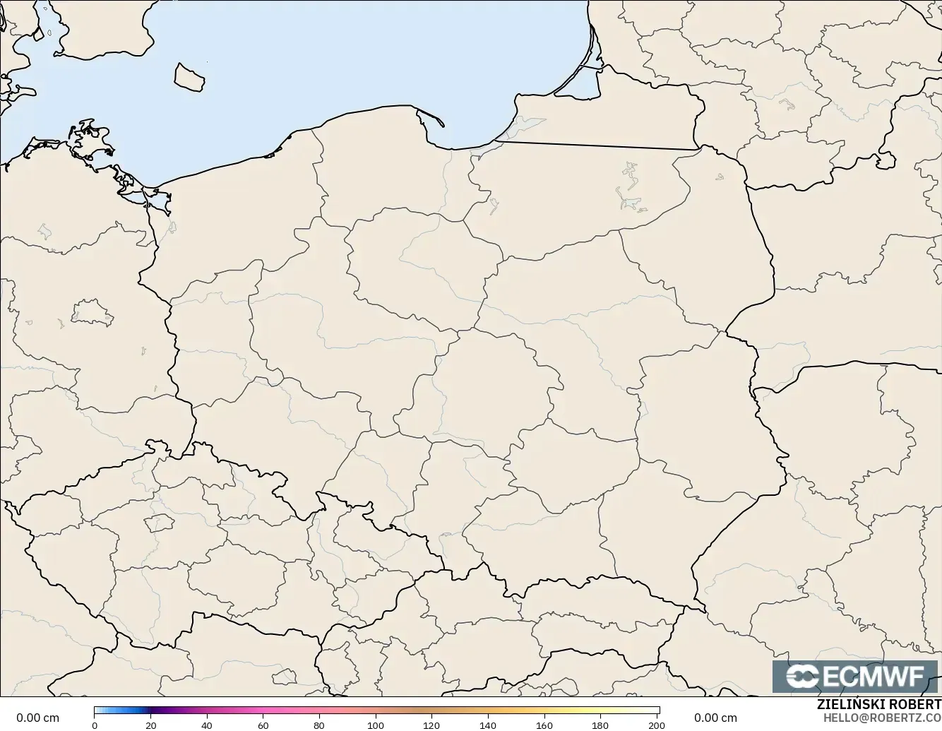 ECMWF IFS 0.25° model - Poland, Snow Depth