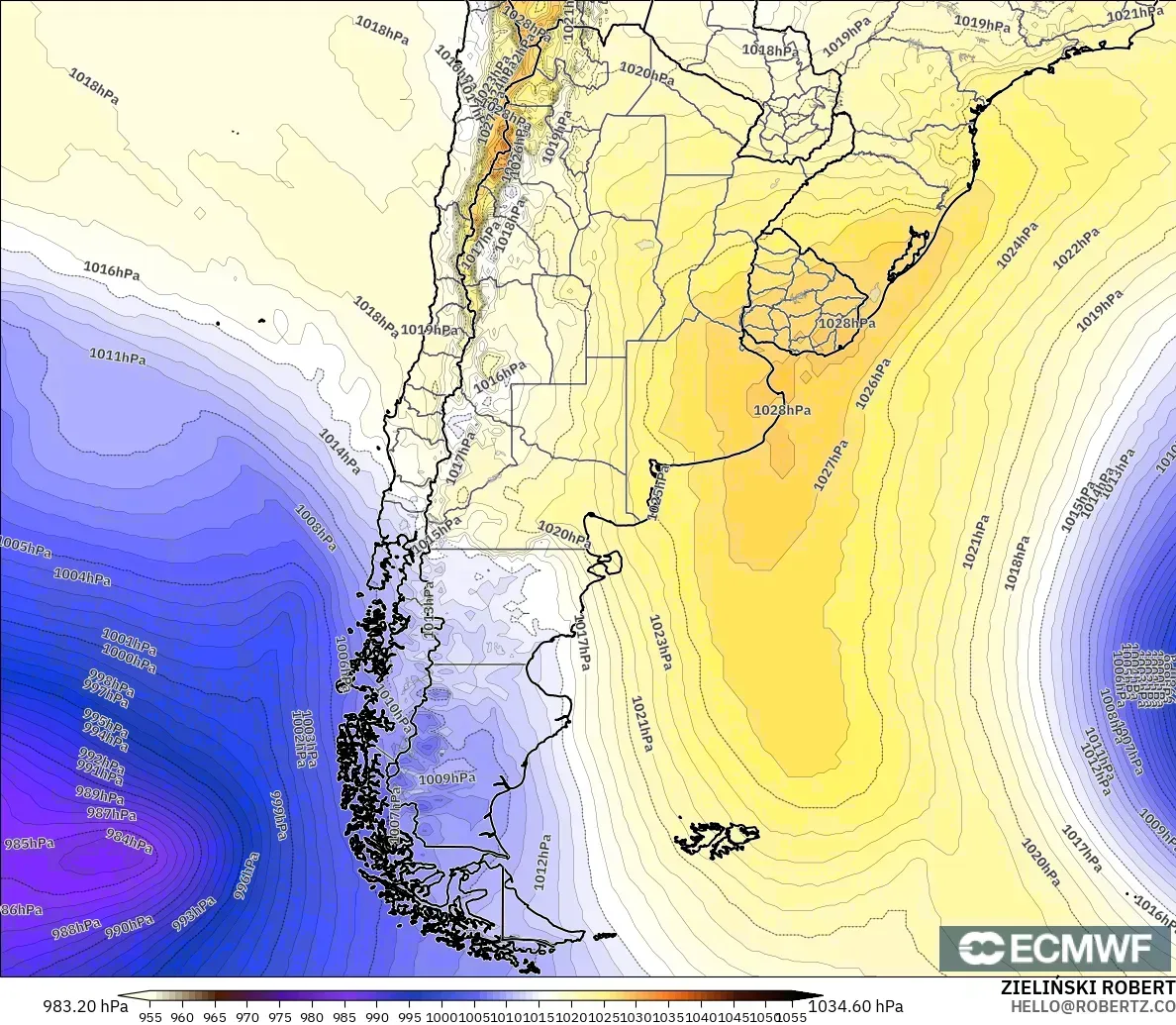 ECMWF IFS 0.25° model - Argentina, Pressure