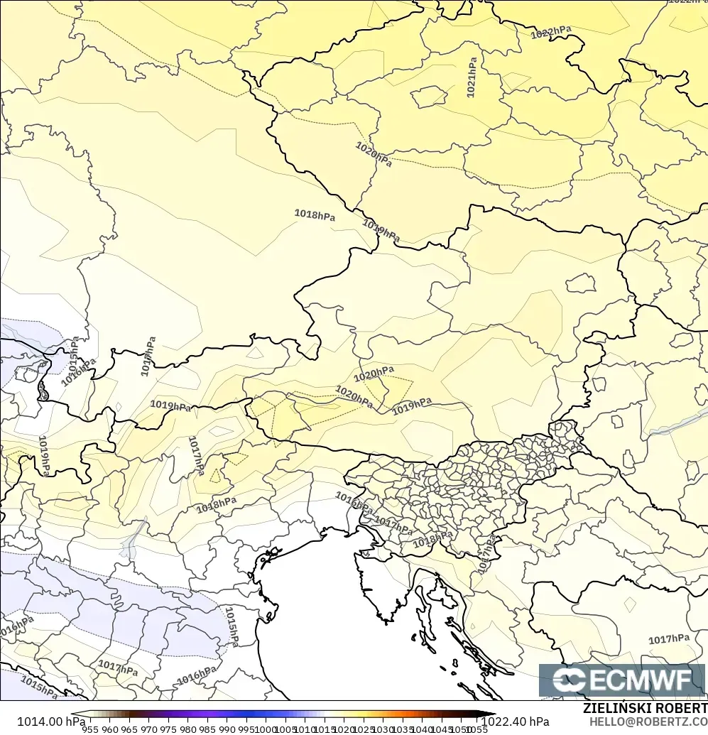 ECMWF IFS 0.25° model - Austria, Pressure