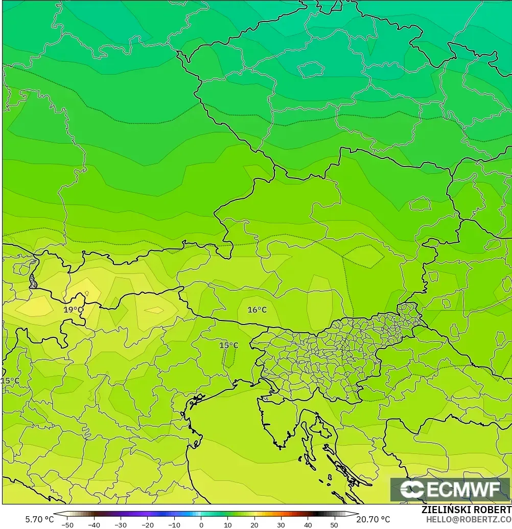 ECMWF IFS 0.25° model - Austria, Temperature at 850hPa