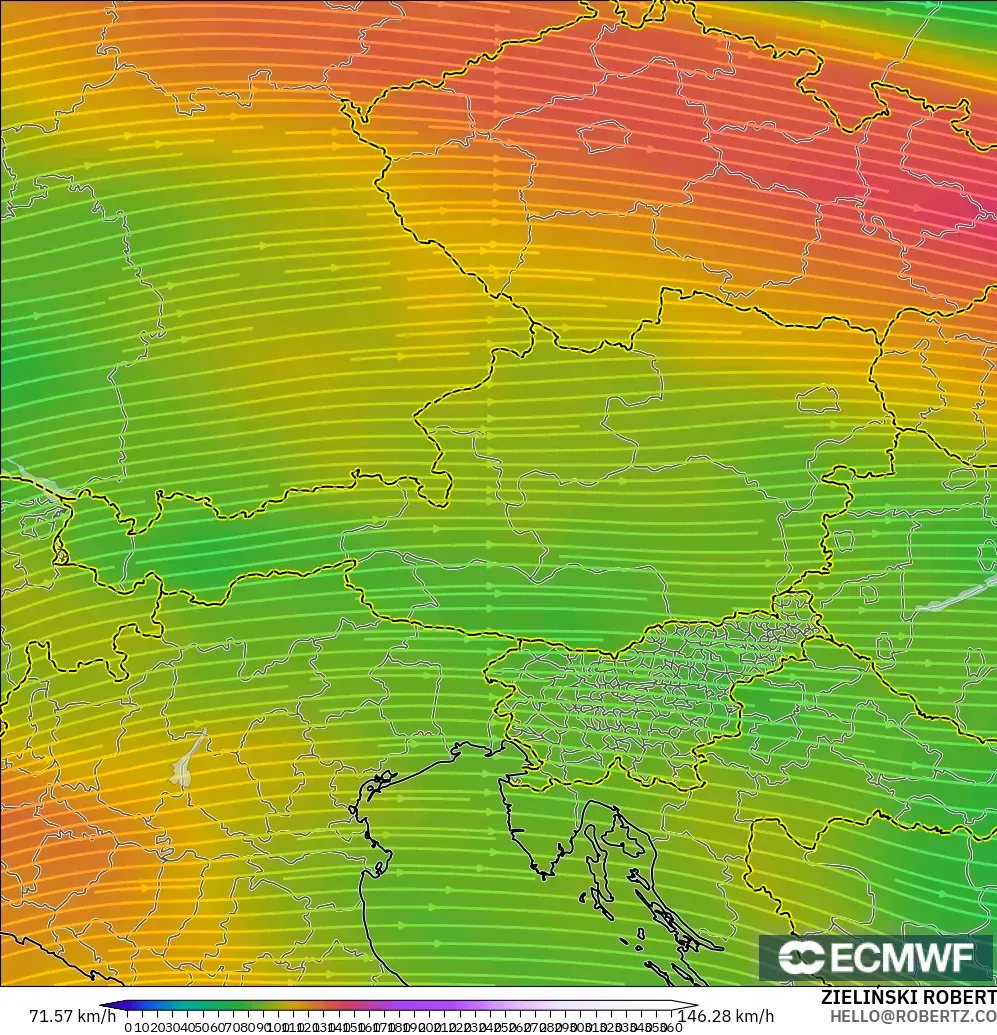 ECMWF IFS 0.25° model - Austria, Wind at 300hPa (jet stream)