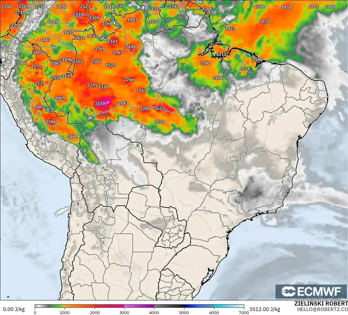 ECMWF IFS 0.25° model - Brazil, CAPE