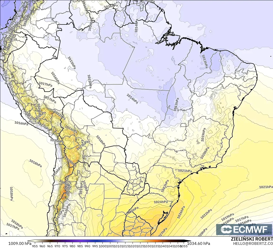 ECMWF IFS 0.25° model - Brazil, Pressure