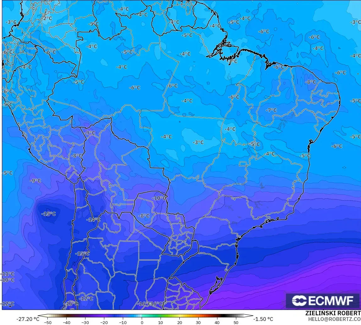 ECMWF IFS 0.25° model - Brazil, Temperature at 500hPa
