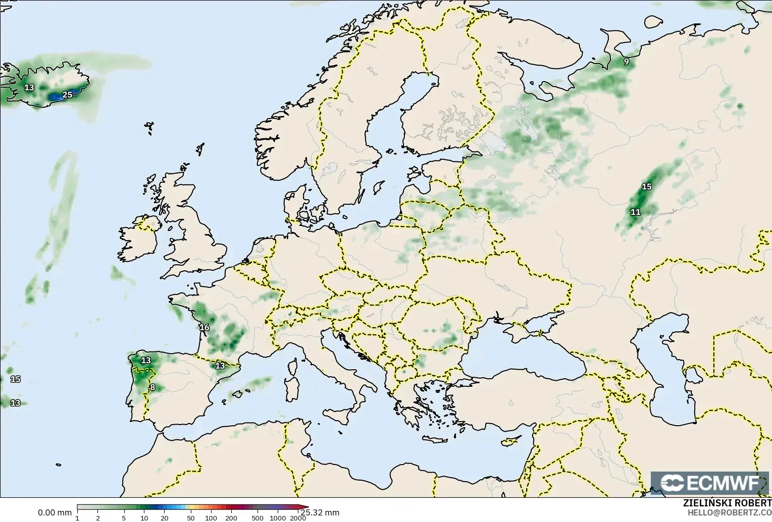 ECMWF IFS 0.25° model - Europe, Precipitation Accumulation