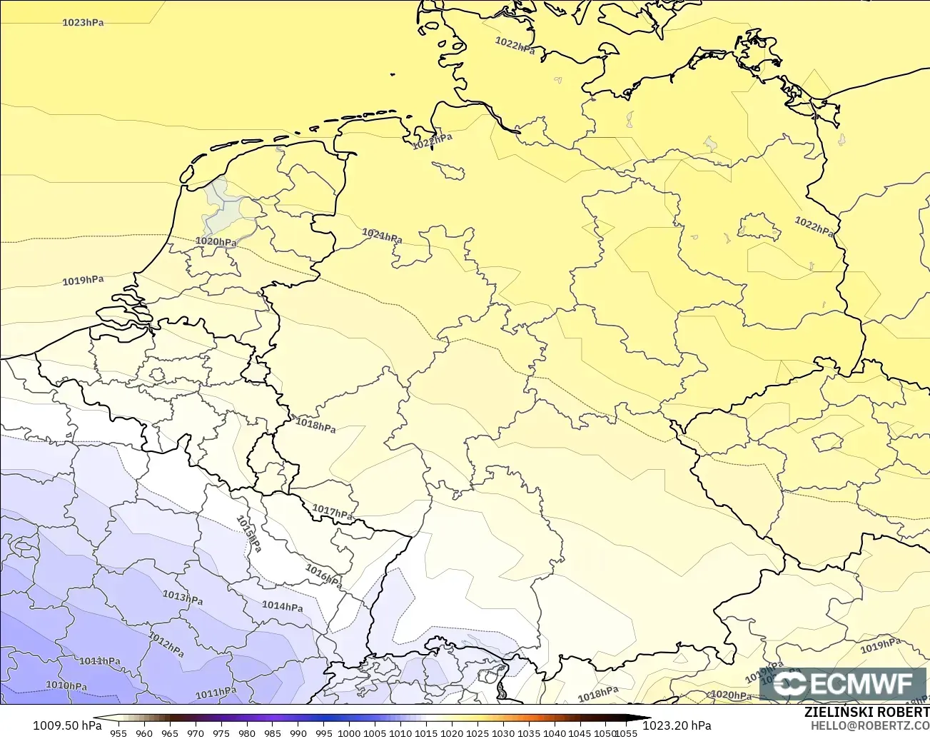 ECMWF IFS 0.25° model - Germany, Pressure