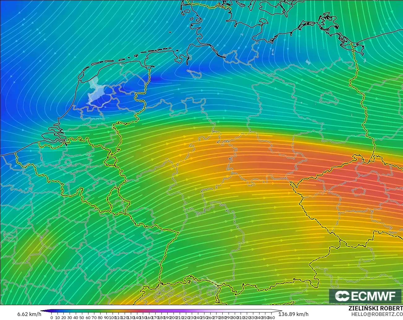 ECMWF IFS 0.25° model - Germany, Wind at 300hPa (jet stream)