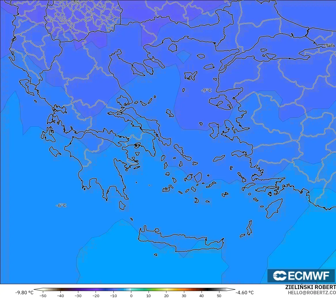 ECMWF IFS 0.25° model - Greece, Temperature at 500hPa