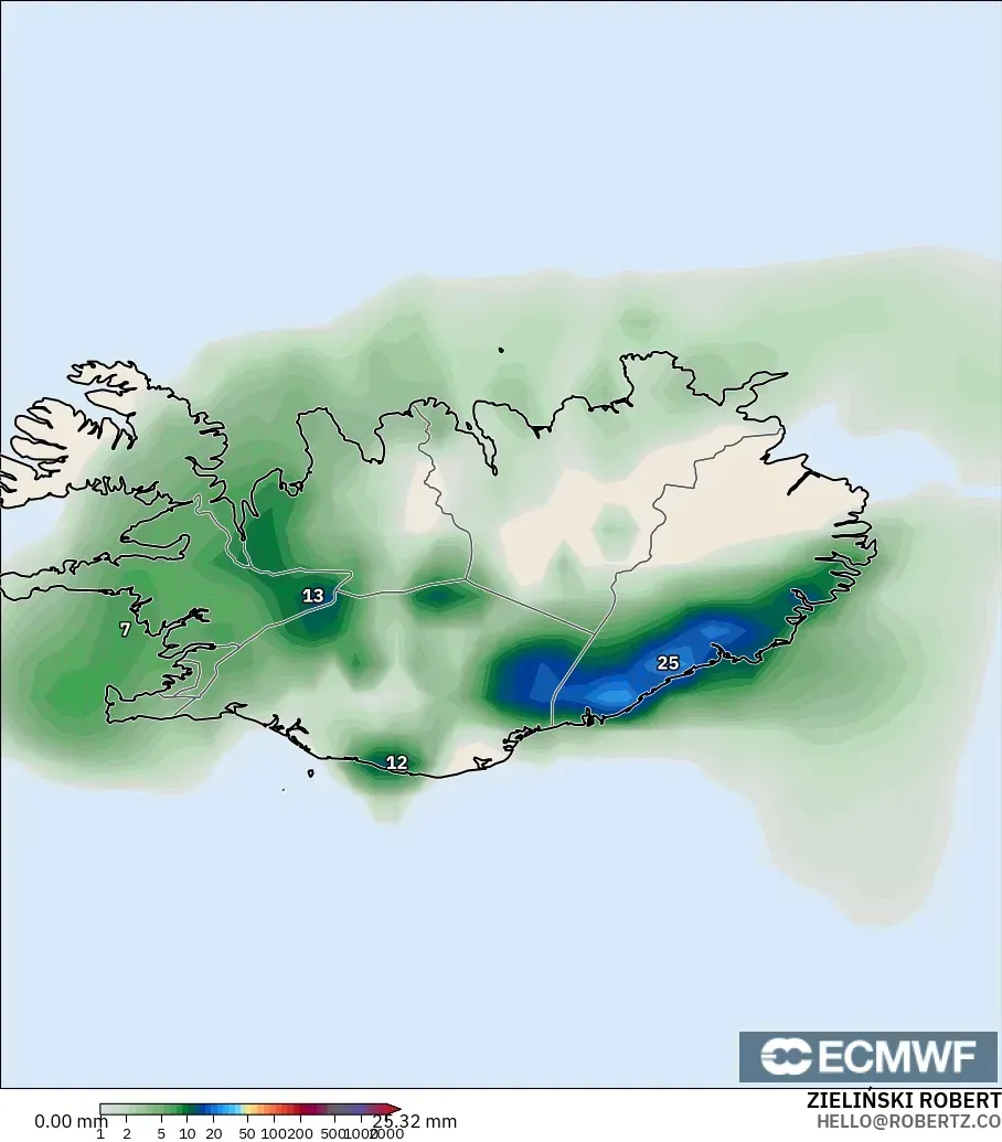 ECMWF IFS 0.25° model - Iceland, Precipitation Accumulation