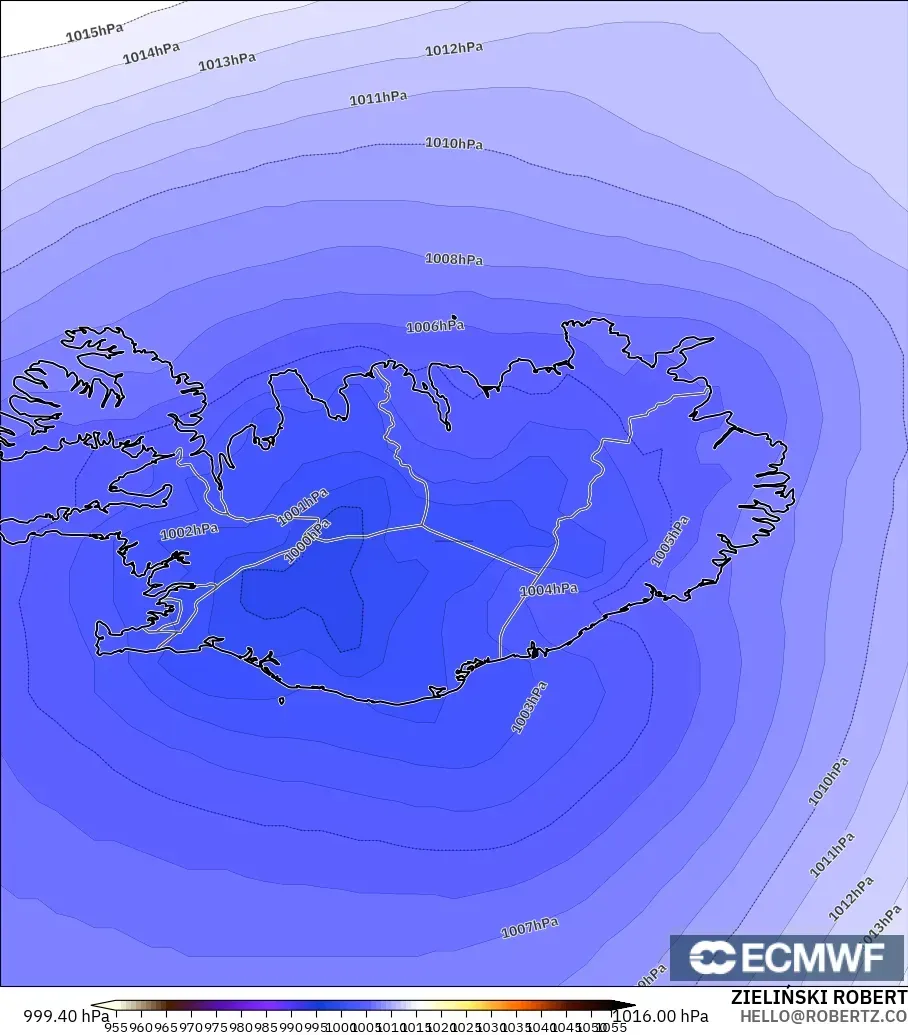 ECMWF IFS 0.25° model - Iceland, Pressure