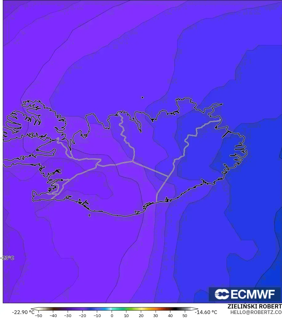 ECMWF IFS 0.25° model - Iceland, Temperature at 500hPa