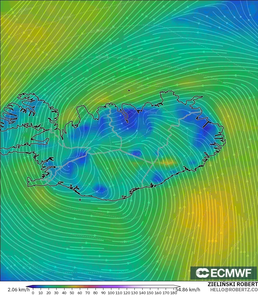 ECMWF IFS 0.25° model - Iceland, Wind at 10m