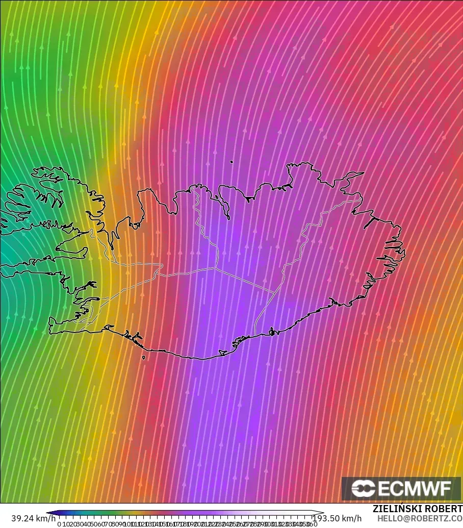 ECMWF IFS 0.25° model - Iceland, Wind at 300hPa (jet stream)