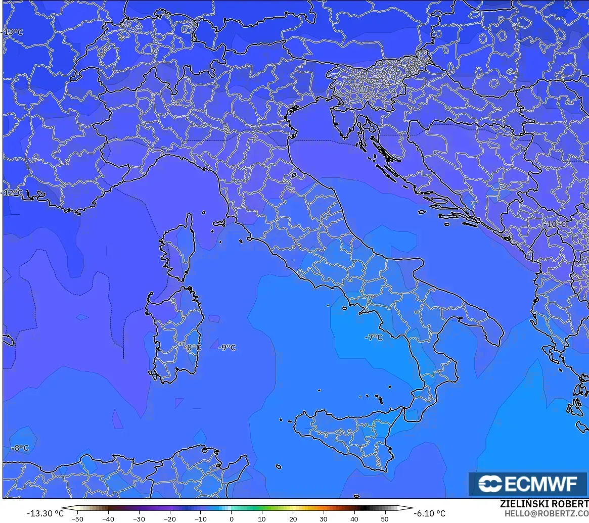 ECMWF IFS 0.25° model - Italy, Temperature at 500hPa