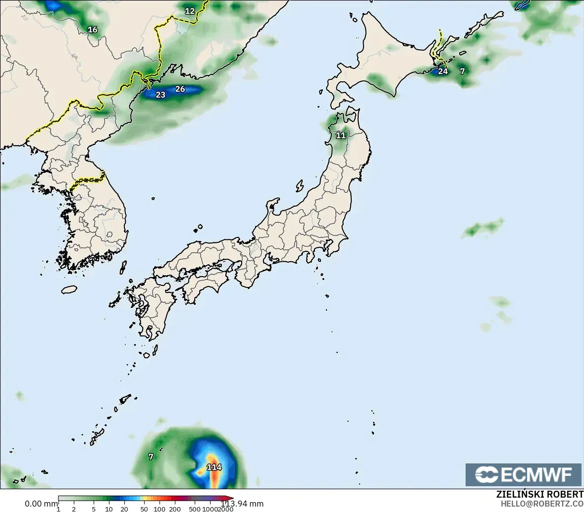 ECMWF IFS 0.25° model - Japan, Precipitation Accumulation