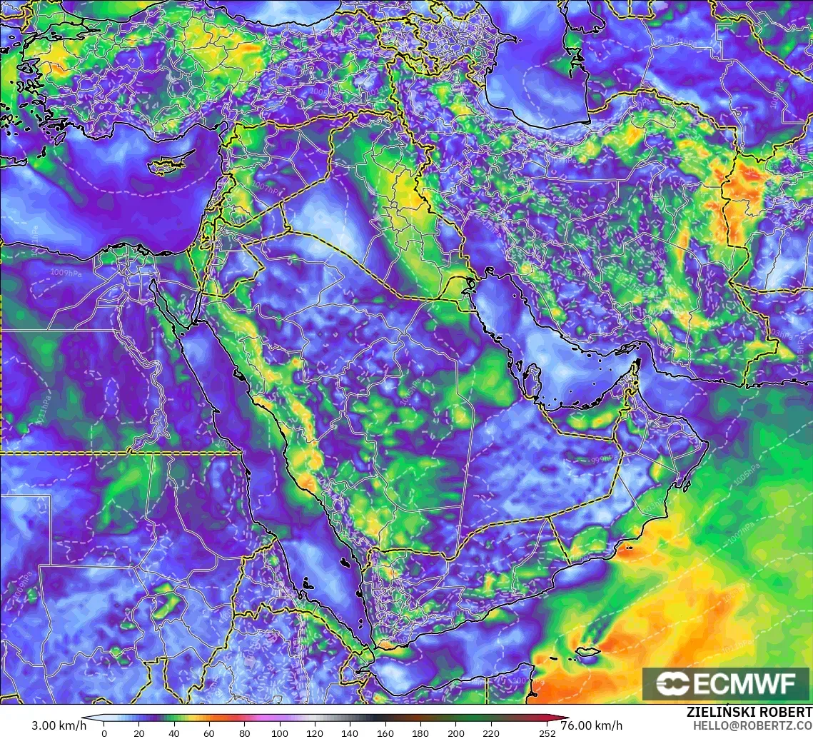 ECMWF IFS 0.25° model - Middle East, Wind Gusts