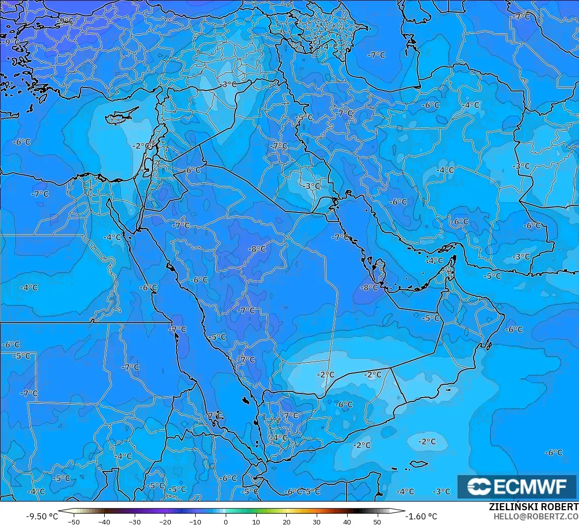 ECMWF IFS 0.25° model - Middle East, Temperature at 500hPa