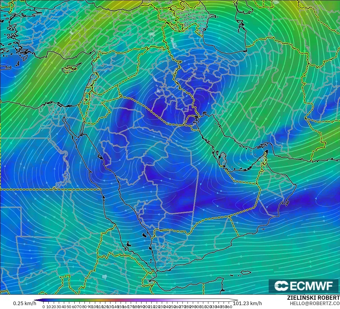 ECMWF IFS 0.25° model - Middle East, Wind at 300hPa (jet stream)