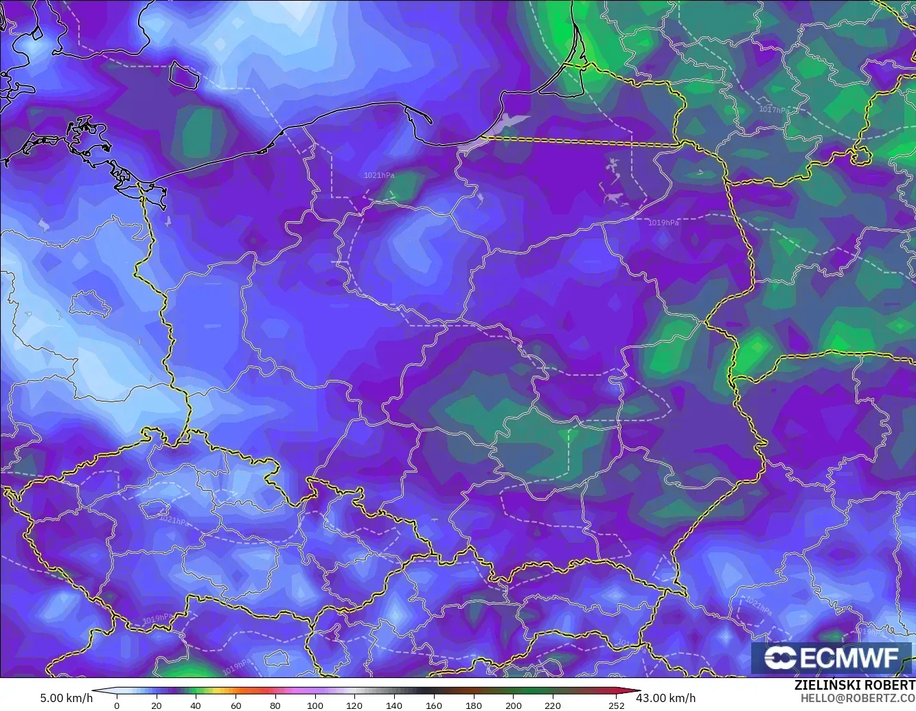 ECMWF IFS 0.25° model - Poland, Wind Gusts