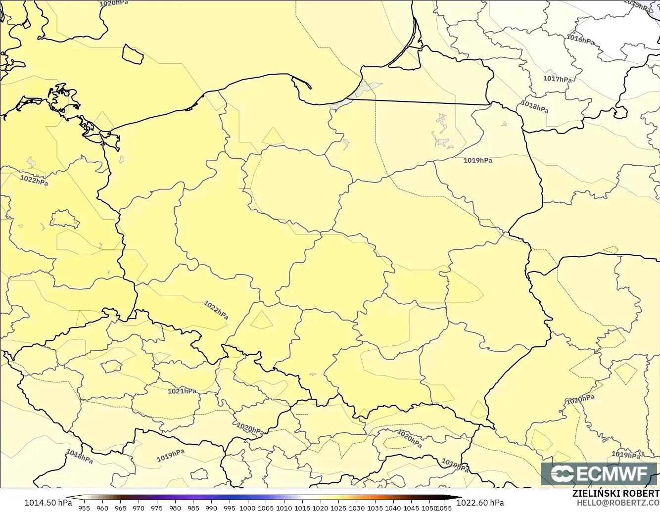 ECMWF IFS 0.25° model - Poland, Pressure