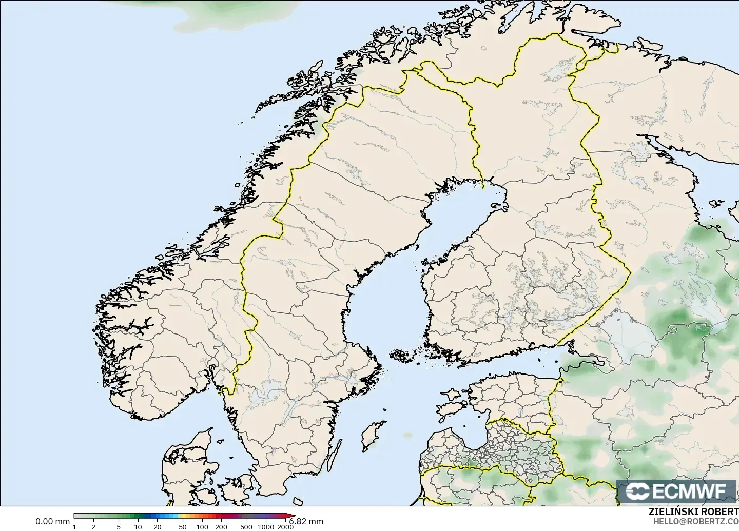 ECMWF IFS 0.25° model - Scandinavia, Precipitation Accumulation