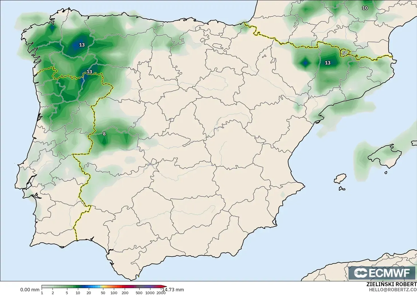 ECMWF IFS 0.25° model - Spain, Precipitation Accumulation