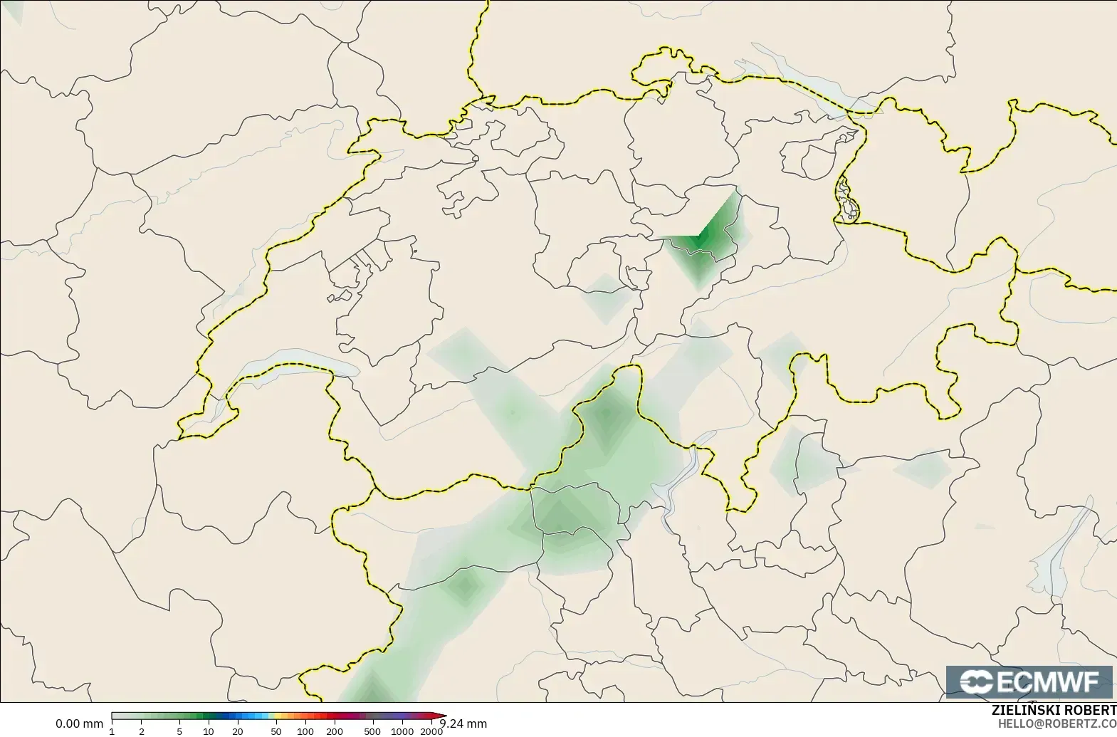 ECMWF IFS 0.25° model - Switzerland, Precipitation Accumulation